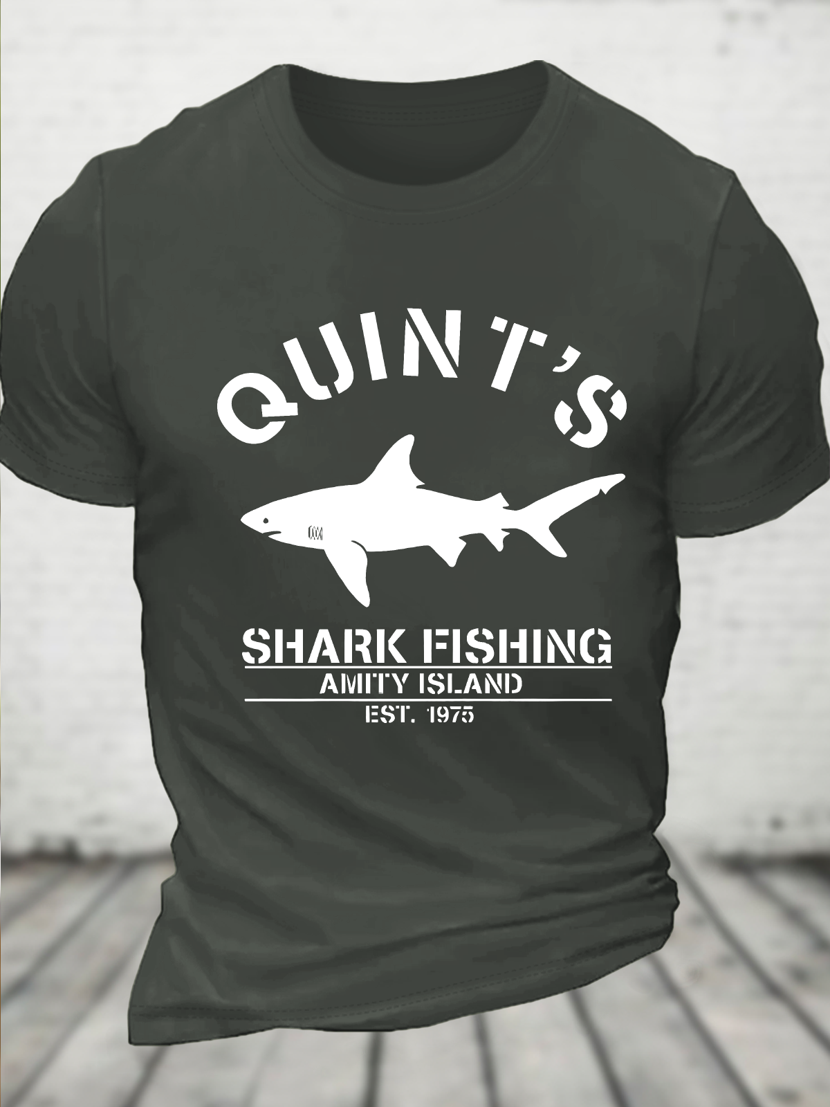 Quint's Shark Fishing Jaws Print Cotton T-Shirt