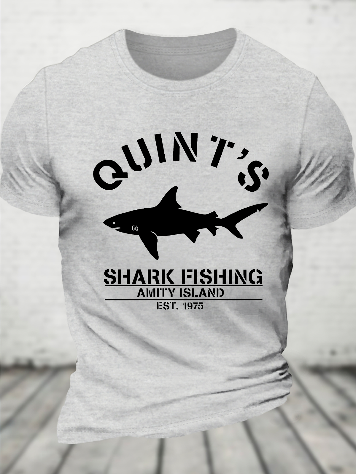 Quint's Shark Fishing Jaws Print Cotton T-Shirt