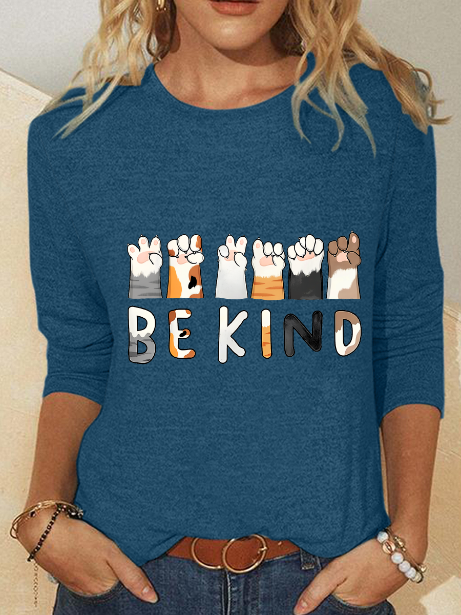 Be Kind Funny Cat Casual Long Sleeve Shirt