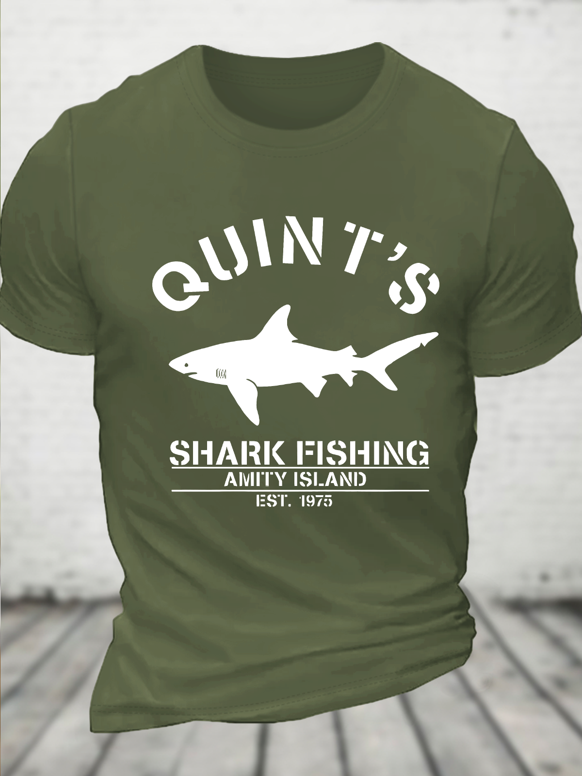 Quint's Shark Fishing Jaws Print Cotton T-Shirt