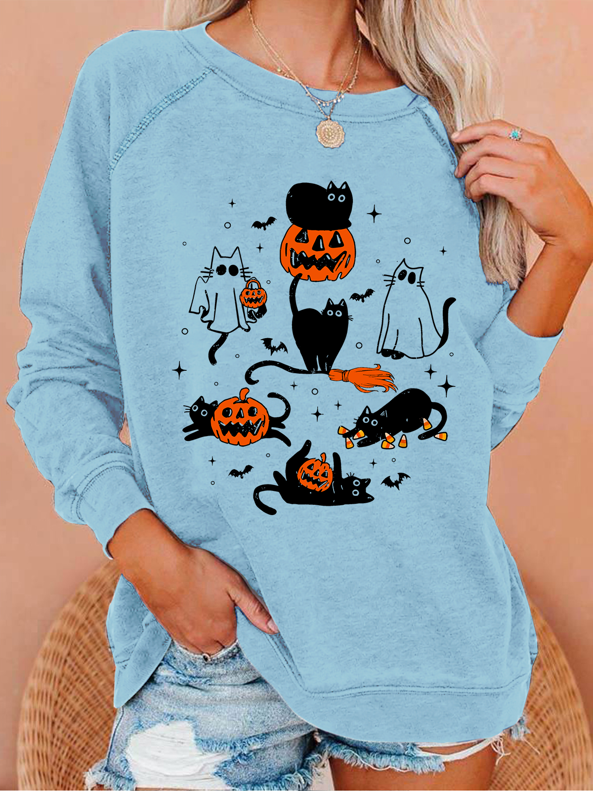 Cute Halloween Ghost Boo Cat Casual Sweatshirt