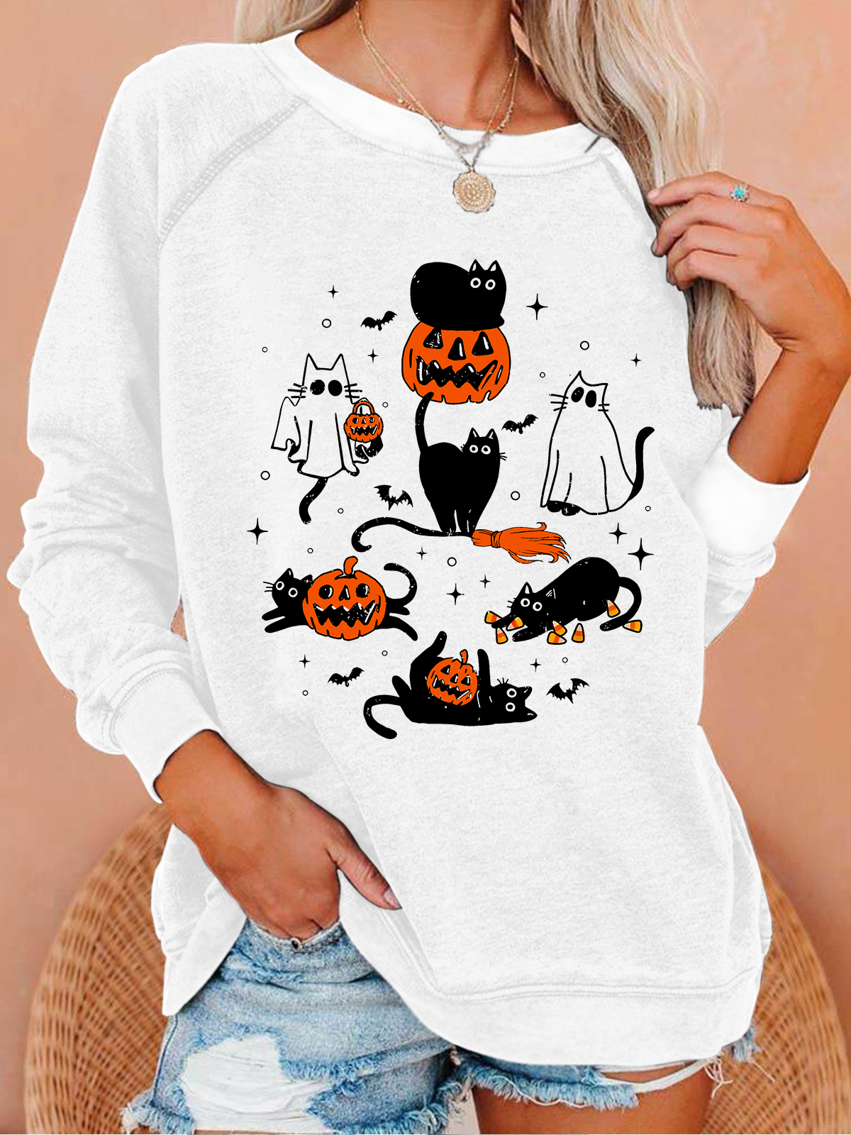 Cute Halloween Ghost Boo Cat Casual Sweatshirt