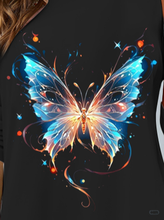 Women's Long Sleeve T-shirt Spring/Fall Black Butterfly Jersey Crew Neck Daily Going Out Casual Top