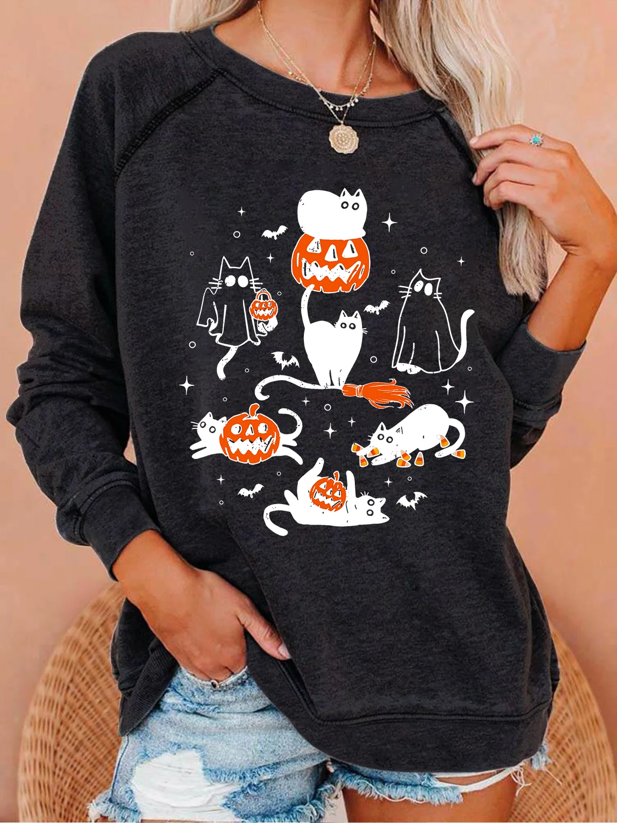 Cute Halloween Ghost Boo Cat Casual Sweatshirt