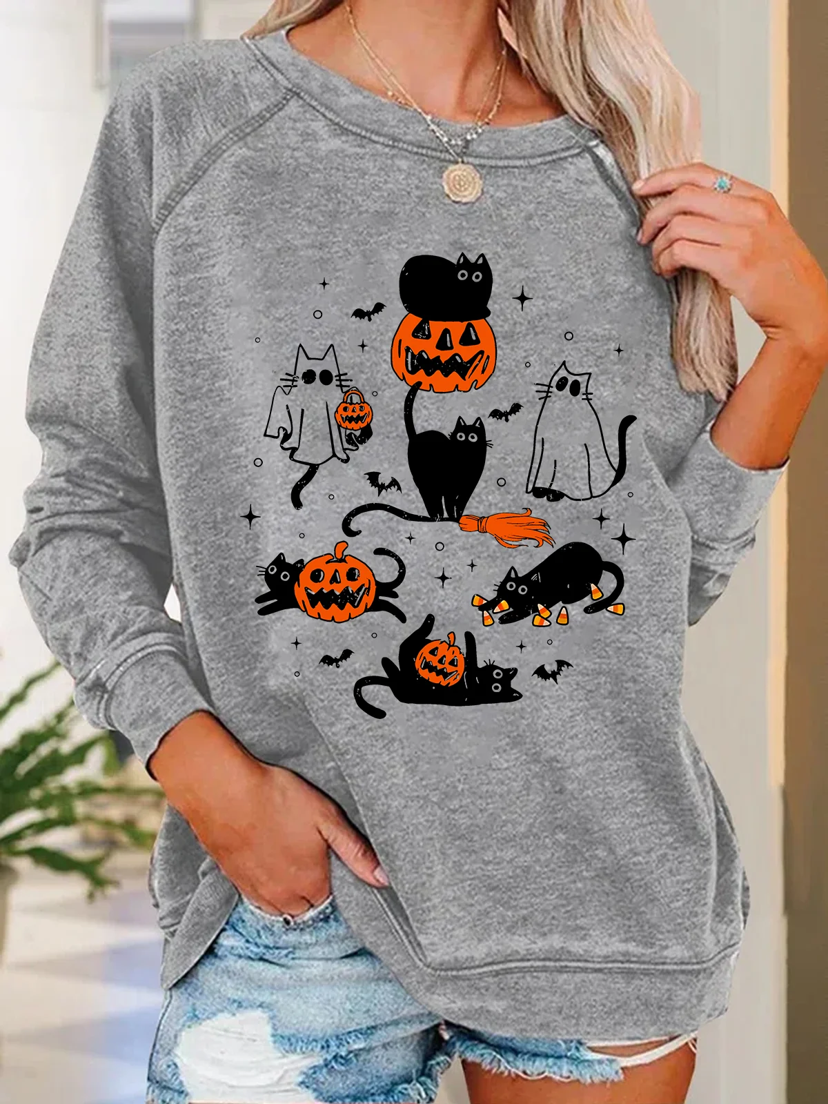 Cute Halloween Ghost Boo Cat Casual Sweatshirt