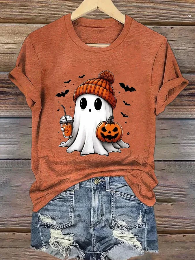 Women's Halloween Printed Casual Crew Neck Loose T-Shirt