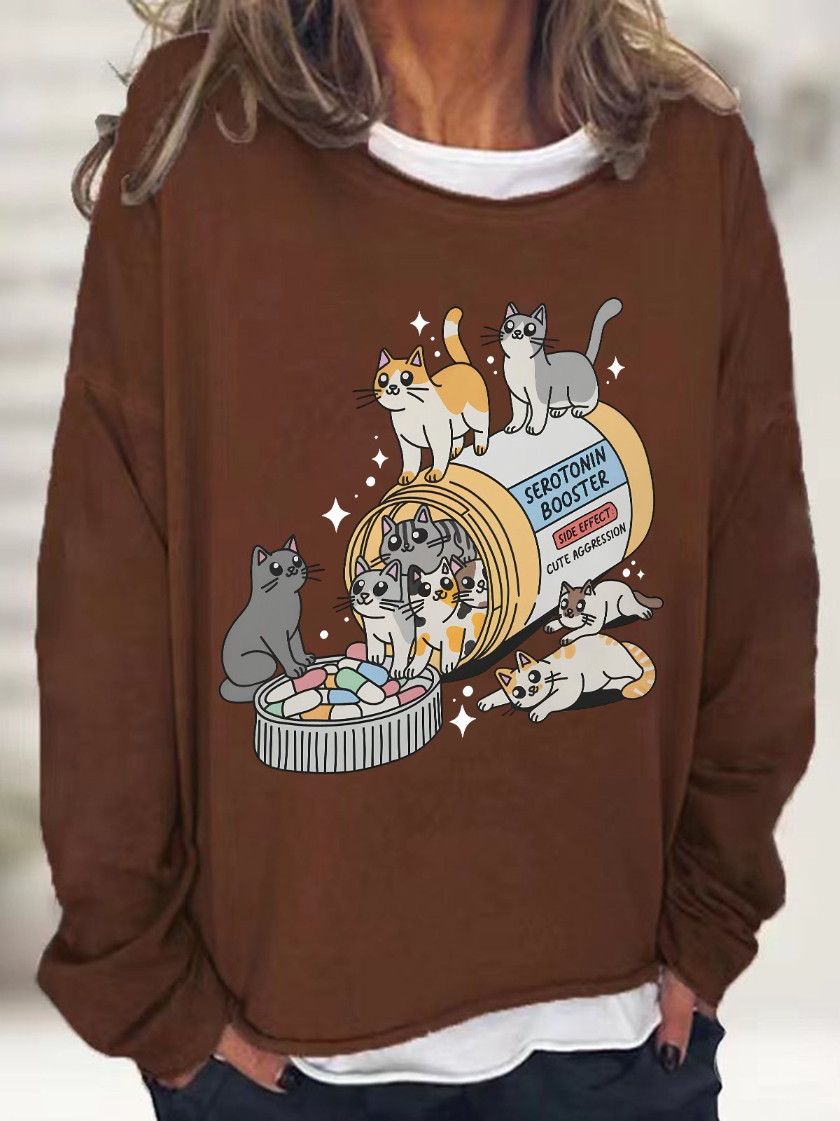 Serotonin Booster Cats Super Cute Artsy Creative Casual Sweatshirt