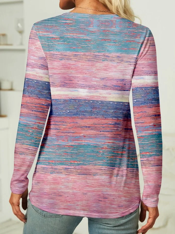 Casual Ombre Regular Fit Crew Neck Long Sleeve Shirt