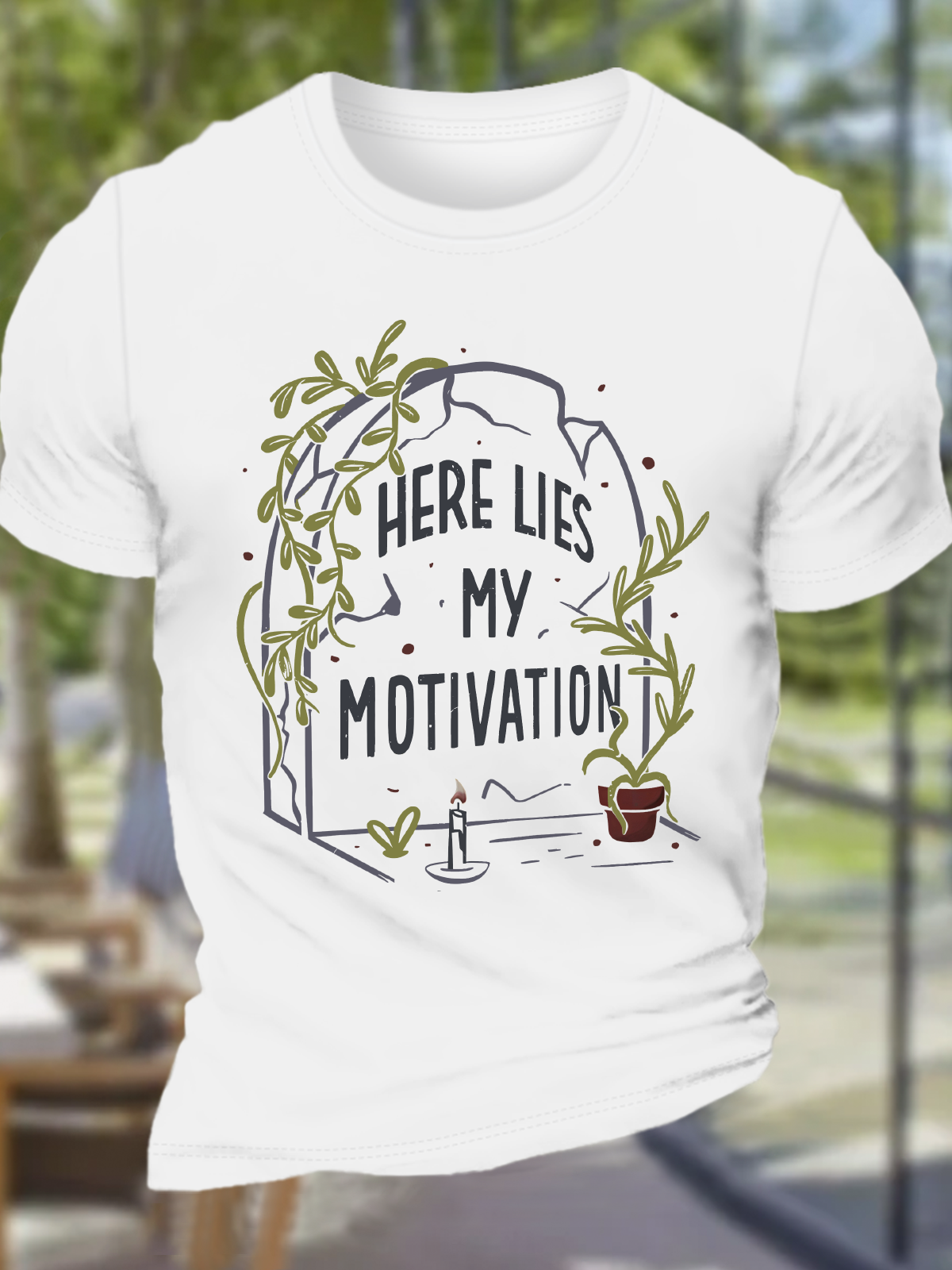 Here Lies My Motivation Cotton T-Shirt