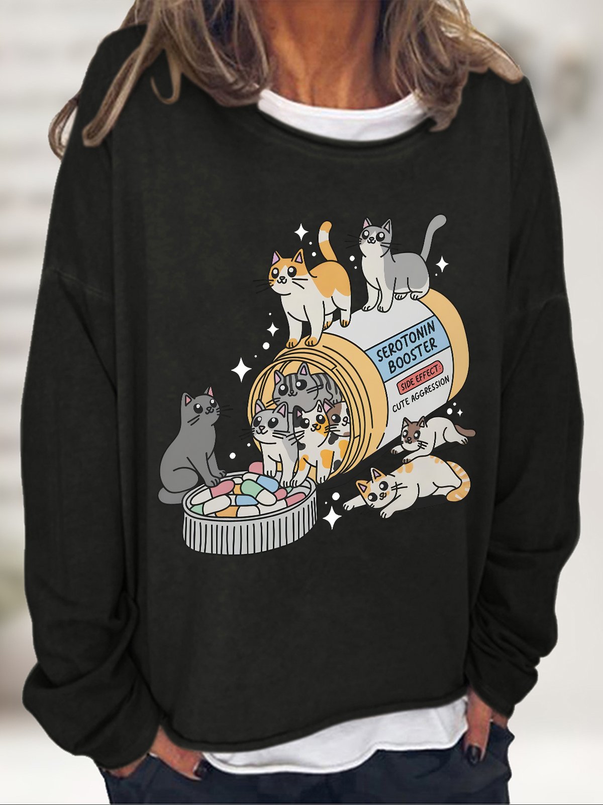 Serotonin Booster Cats Super Cute Artsy Creative Casual Sweatshirt