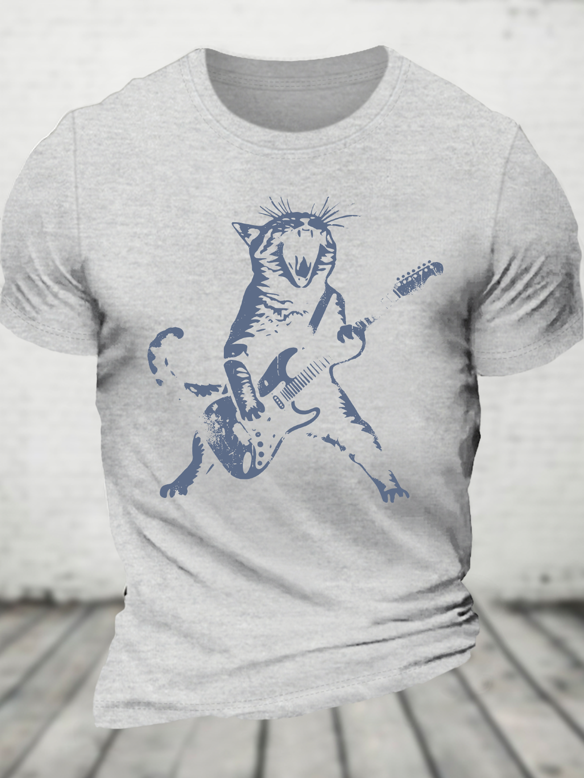 Rock Cat Playing Guitar Cotton T-Shirt