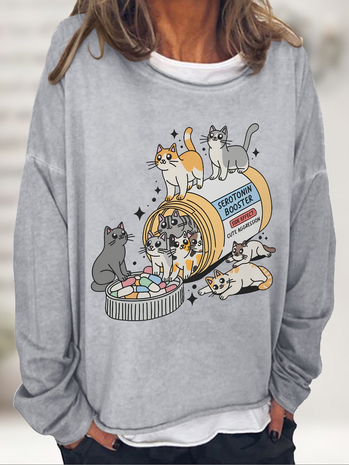 Serotonin Booster Cats Super Cute Artsy Creative Casual Sweatshirt