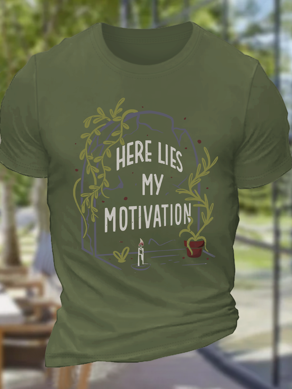 Here Lies My Motivation Cotton T-Shirt