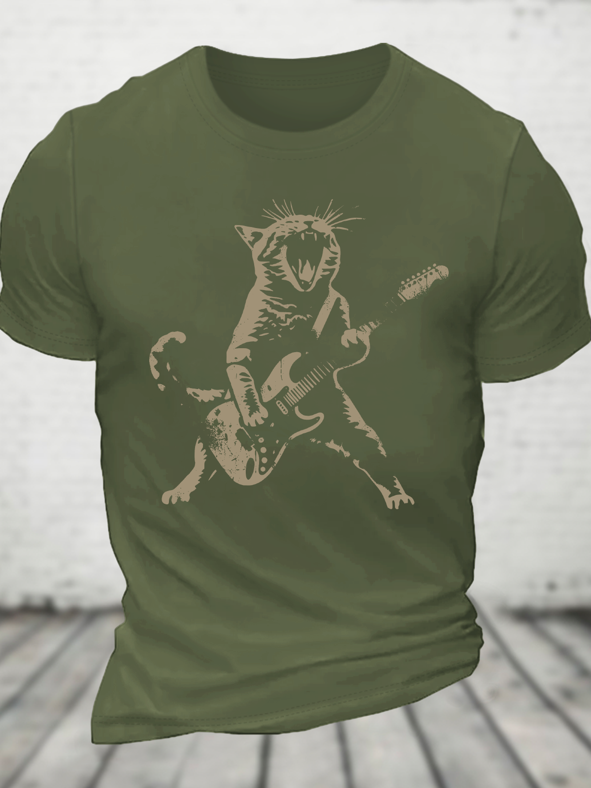 Rock Cat Playing Guitar Cotton T-Shirt