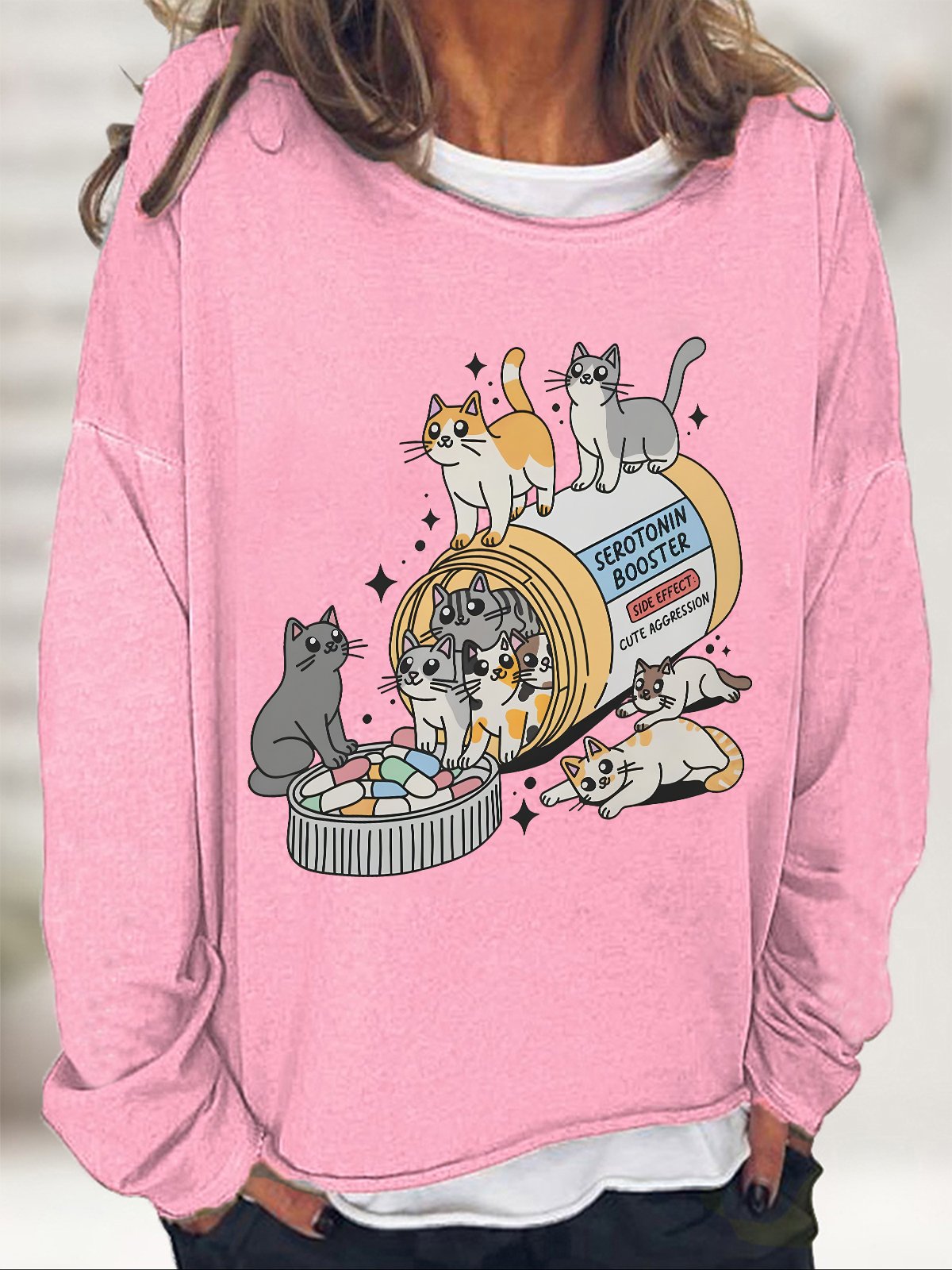 Serotonin Booster Cats Super Cute Artsy Creative Casual Sweatshirt