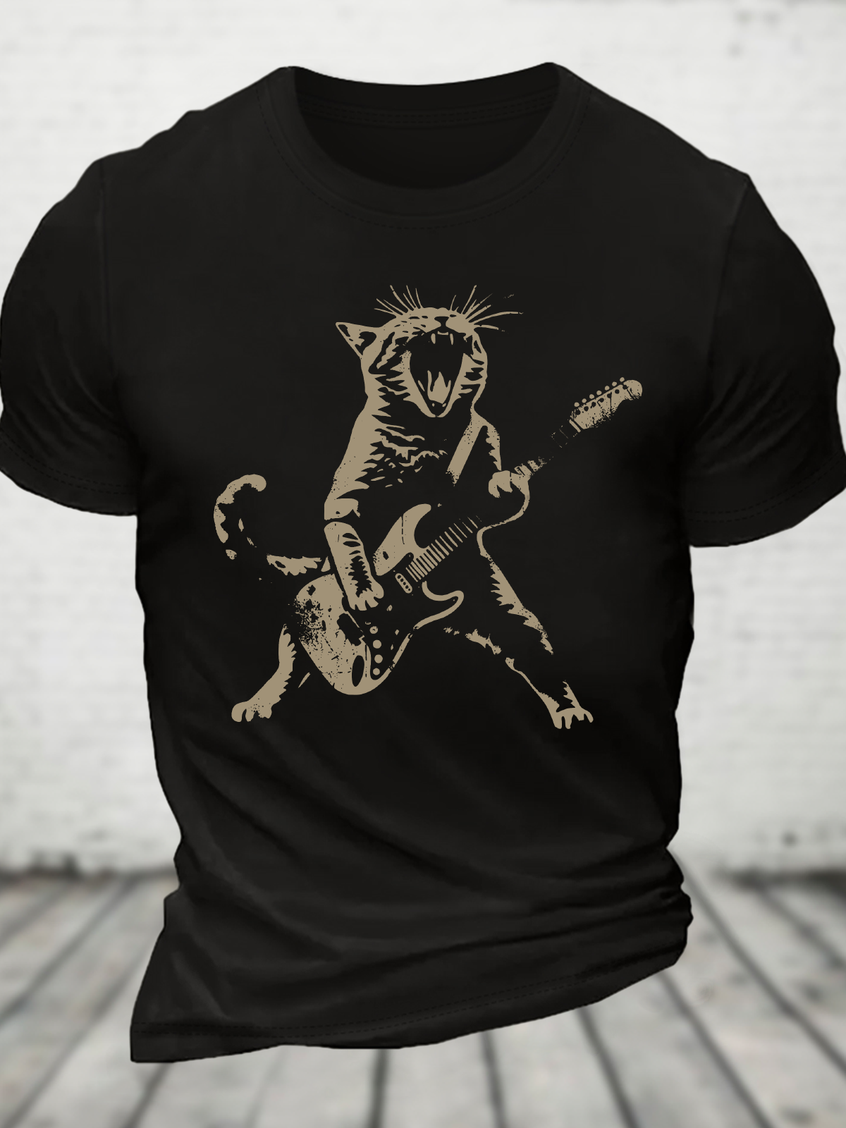 Rock Cat Playing Guitar Cotton T-Shirt