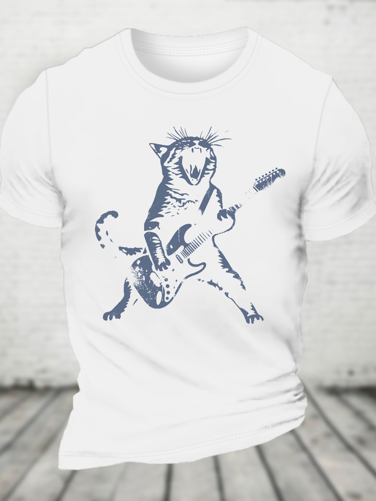 Rock Cat Playing Guitar Cotton T-Shirt