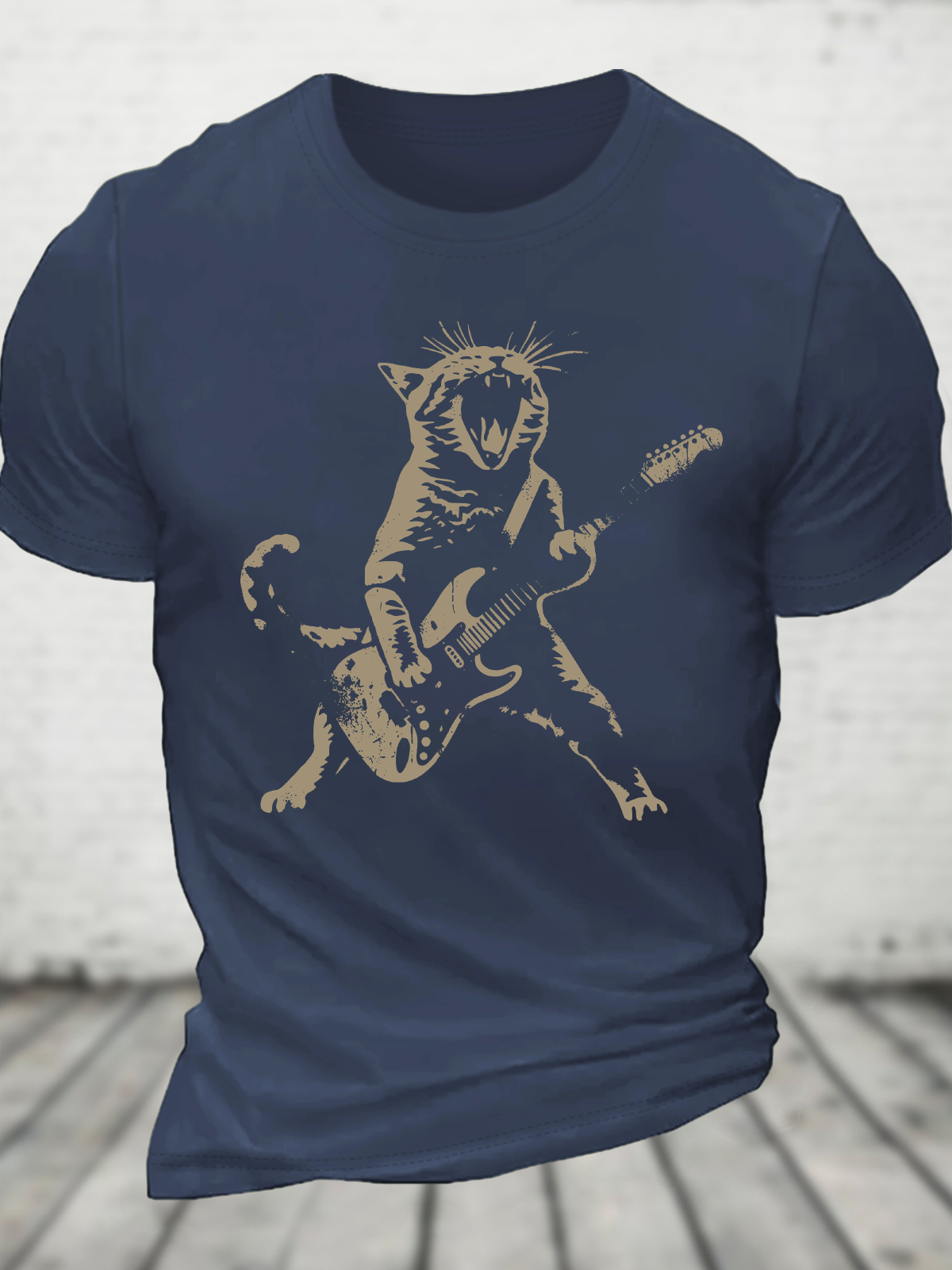 Rock Cat Playing Guitar Cotton T-Shirt