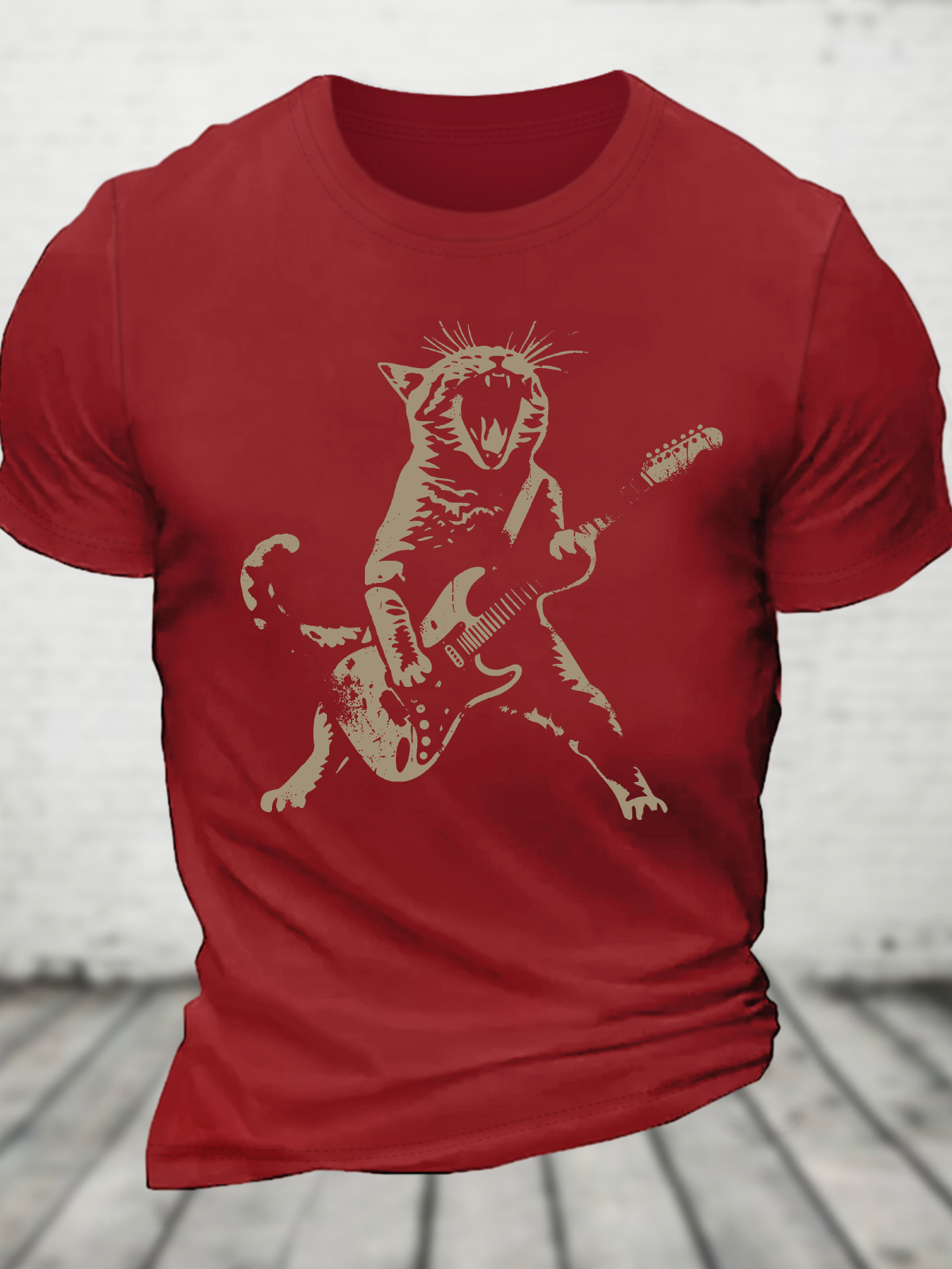 Rock Cat Playing Guitar Cotton T-Shirt