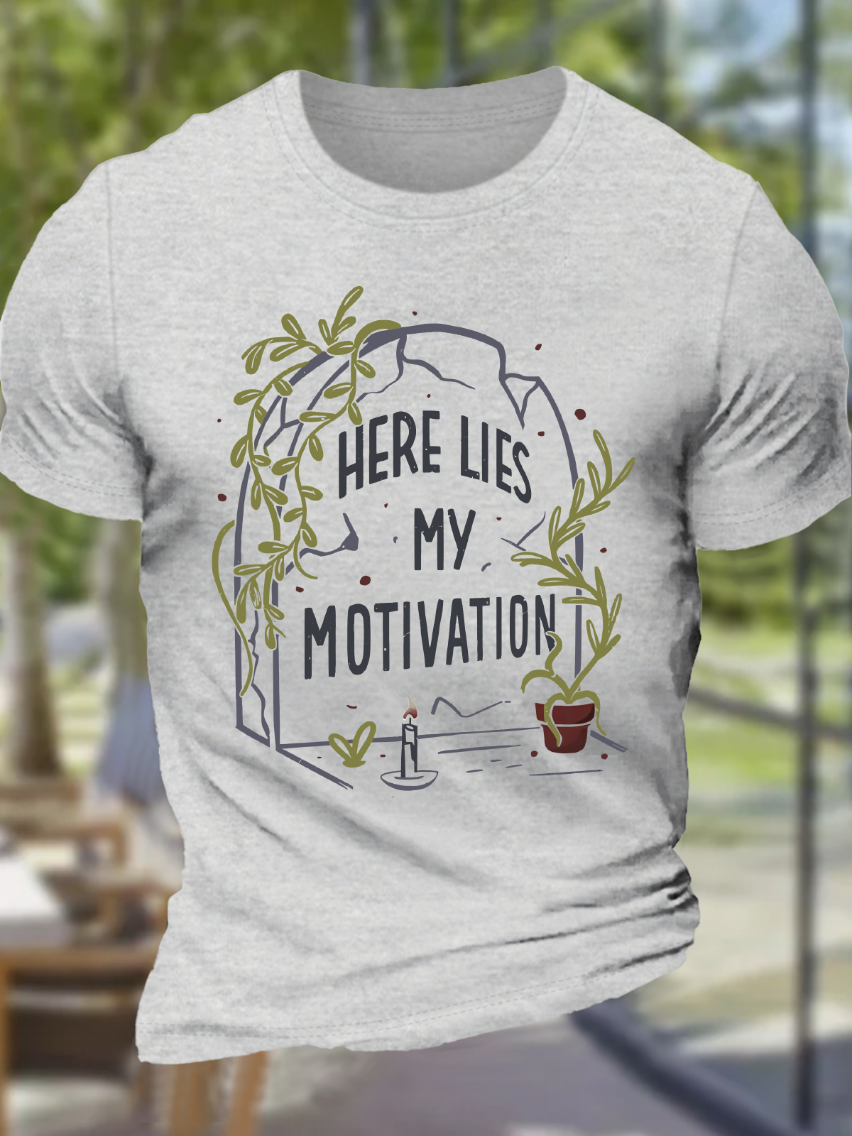 Here Lies My Motivation Cotton T-Shirt