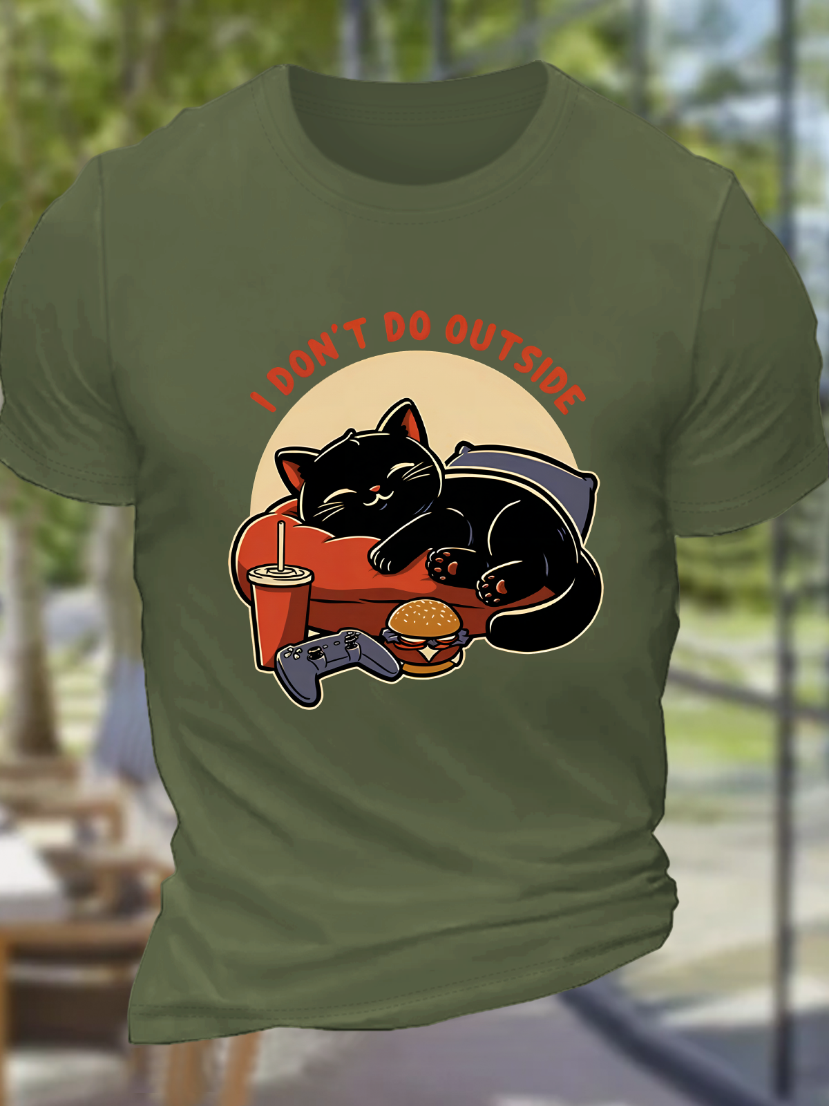 Lazy Gamer Cat Cotton T-Shirt