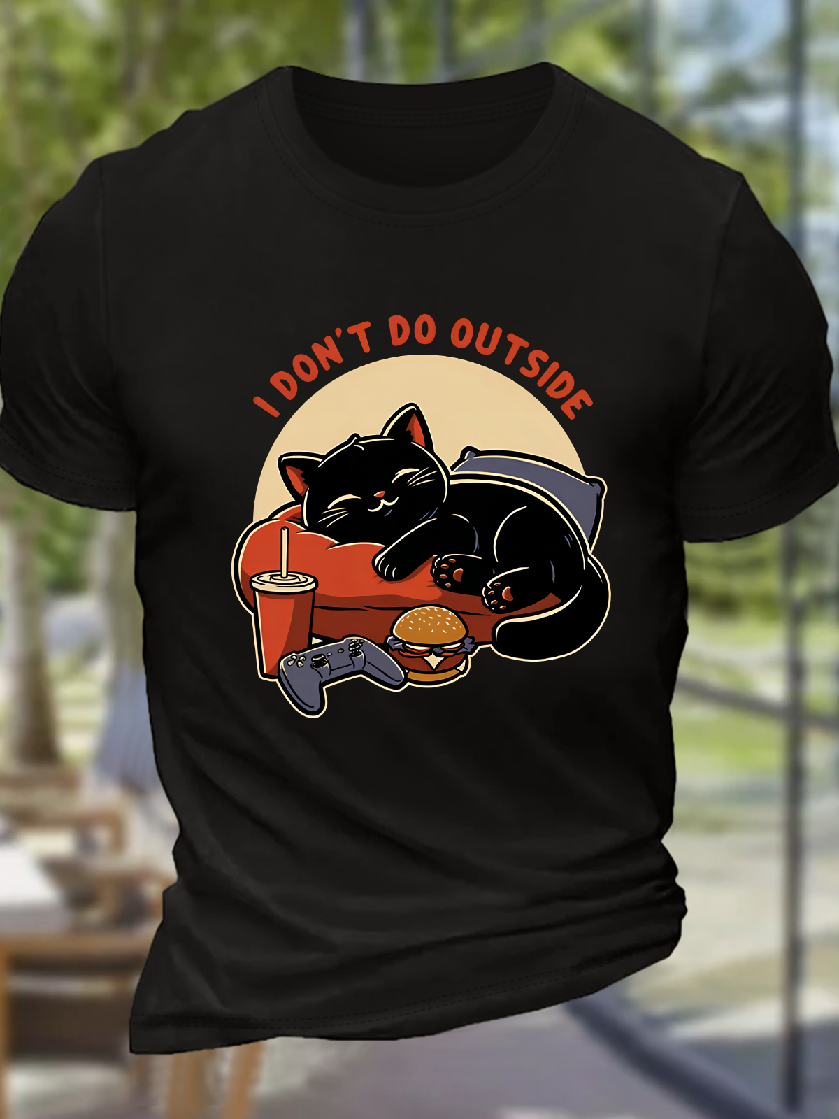 Lazy Gamer Cat Cotton T-Shirt