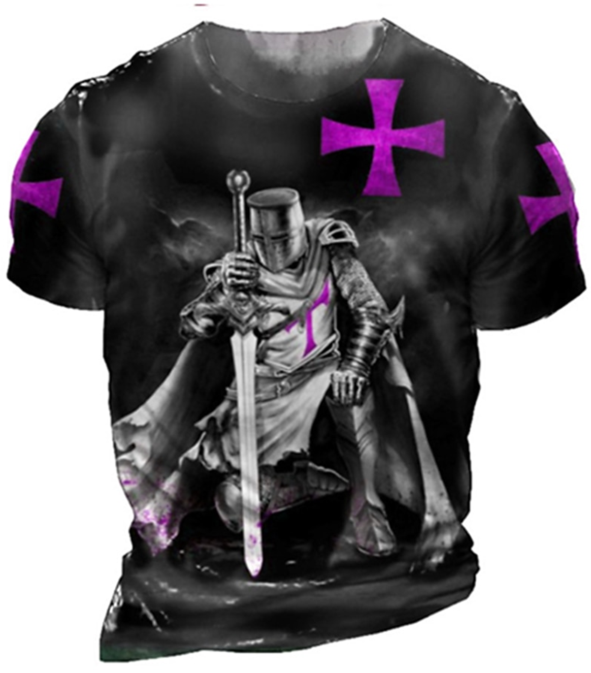 Men's Unisex T shirt Tee Distressed T Shirt Templar Cross Graphic Prints Casual Short Sleeve T-Shirt