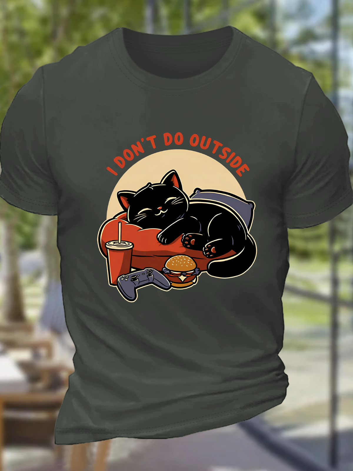 Lazy Gamer Cat Cotton T-Shirt