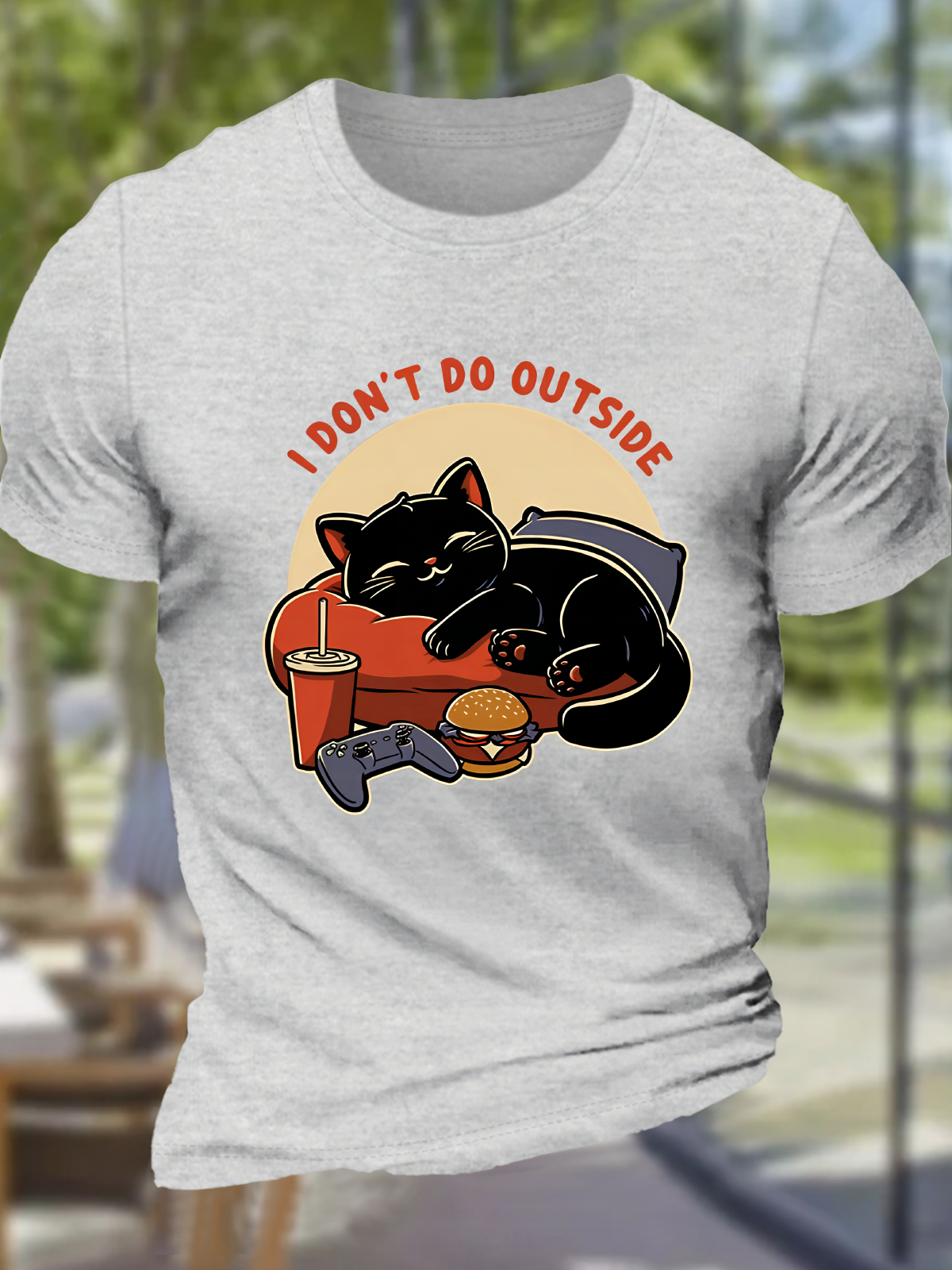 Lazy Gamer Cat Cotton T-Shirt