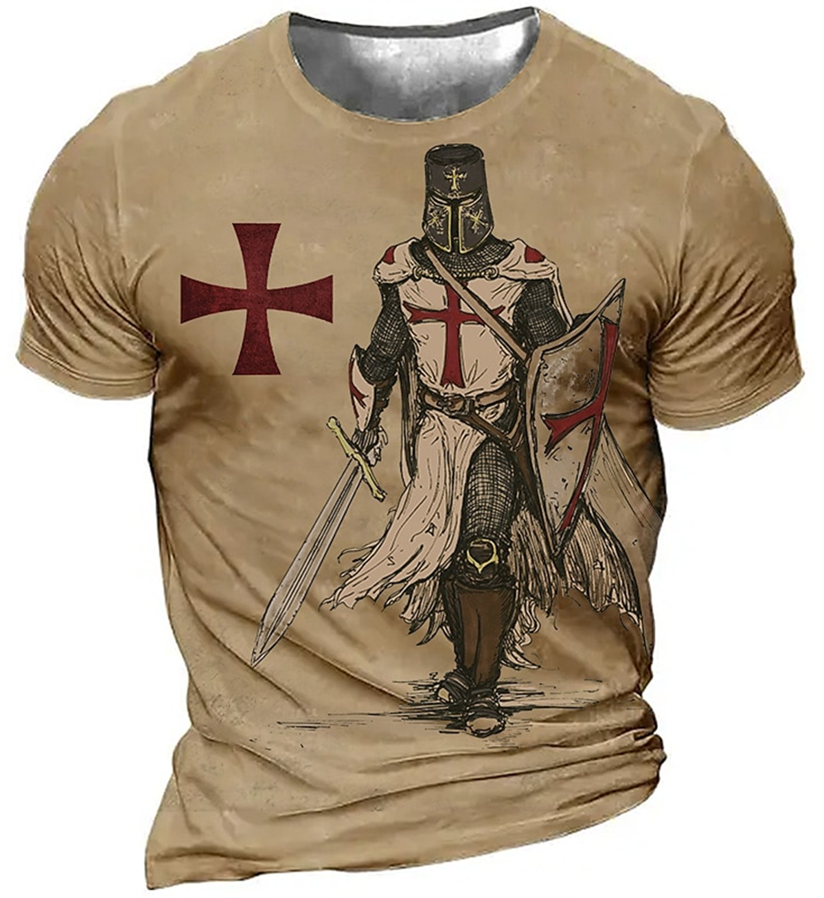 Men's Unisex T shirt Tee Distressed T Shirt Templar Cross Graphic Prints Casual Short Sleeve T-Shirt