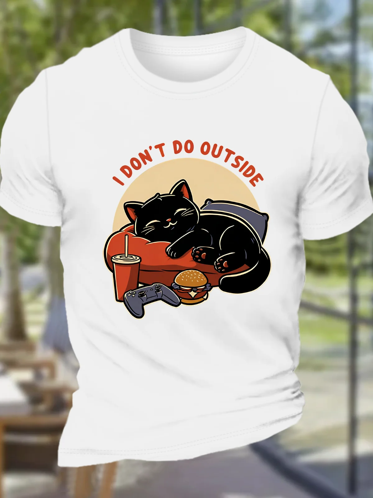 Lazy Gamer Cat Cotton T-Shirt