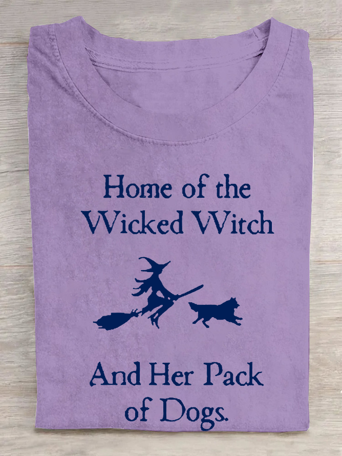 Home Of The Wicked Witch And Her Pack Of Dogs Print Cotton T-shirt