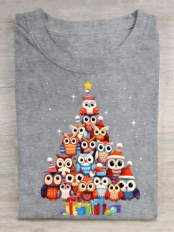 Owl Christmas Tree Cotton T-shirt