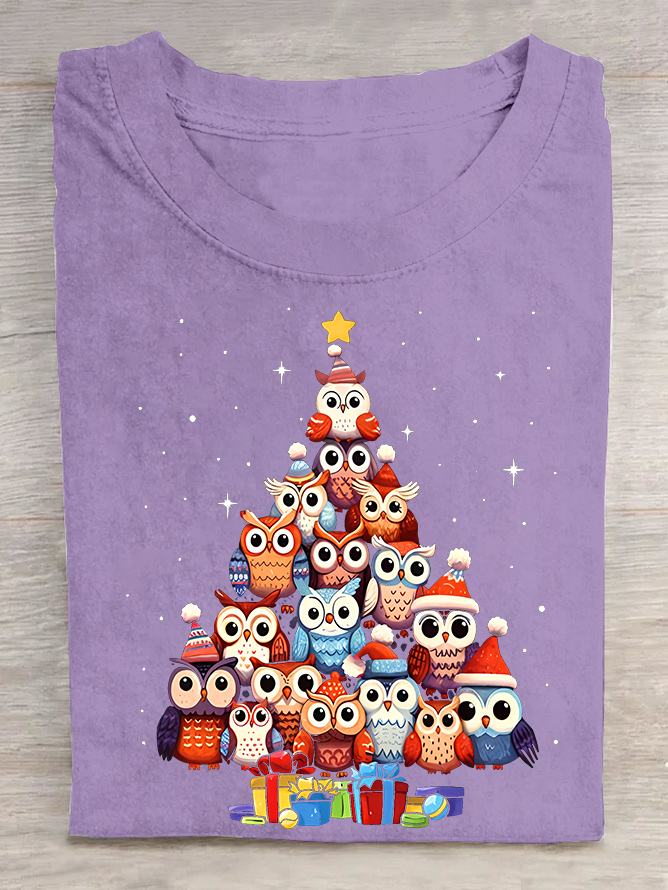 Owl Christmas Tree Cotton T-shirt