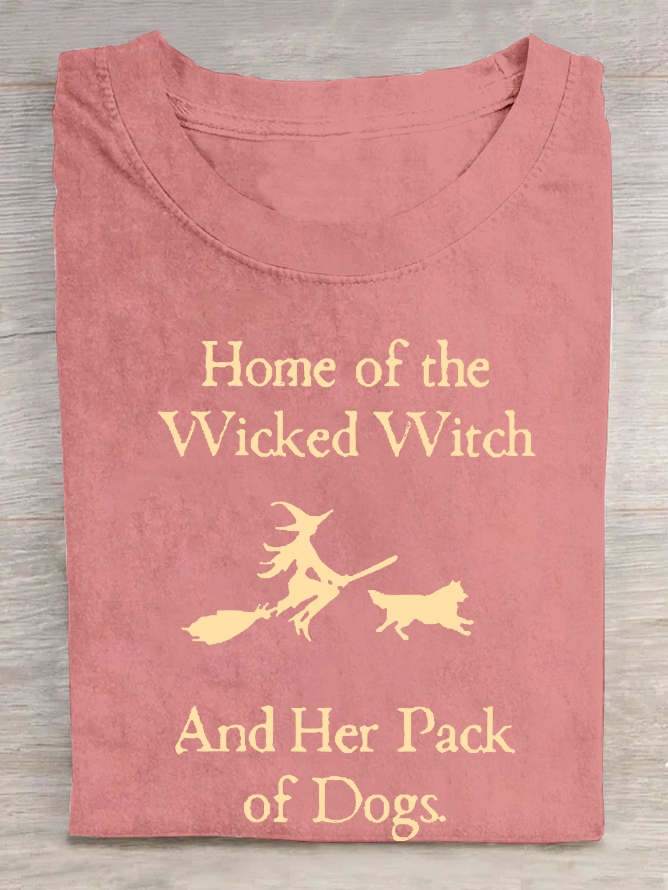 Home Of The Wicked Witch And Her Pack Of Dogs Print Cotton T-shirt