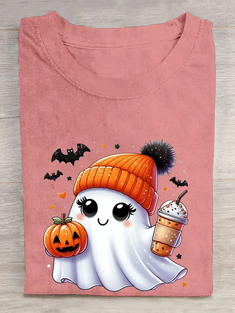 Fun Halloween Pumpkin Printed Round Neck T-shirt