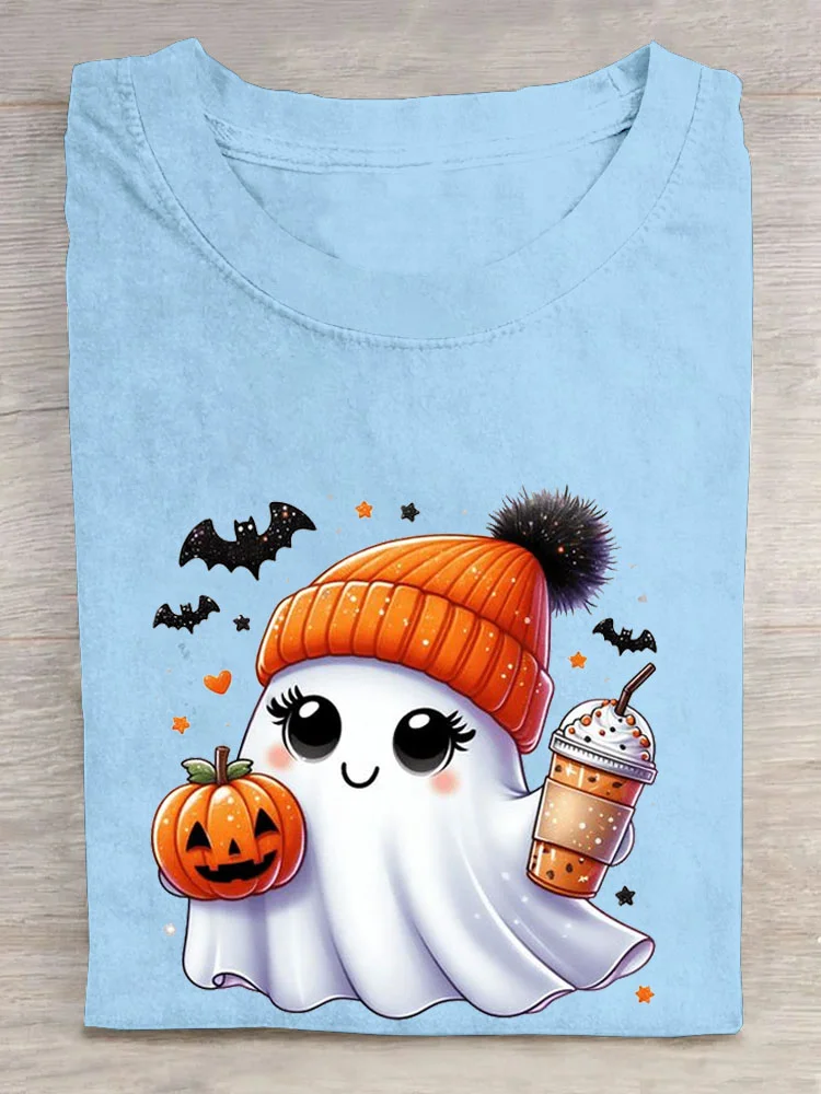 Fun Halloween Pumpkin Printed Round Neck T-shirt