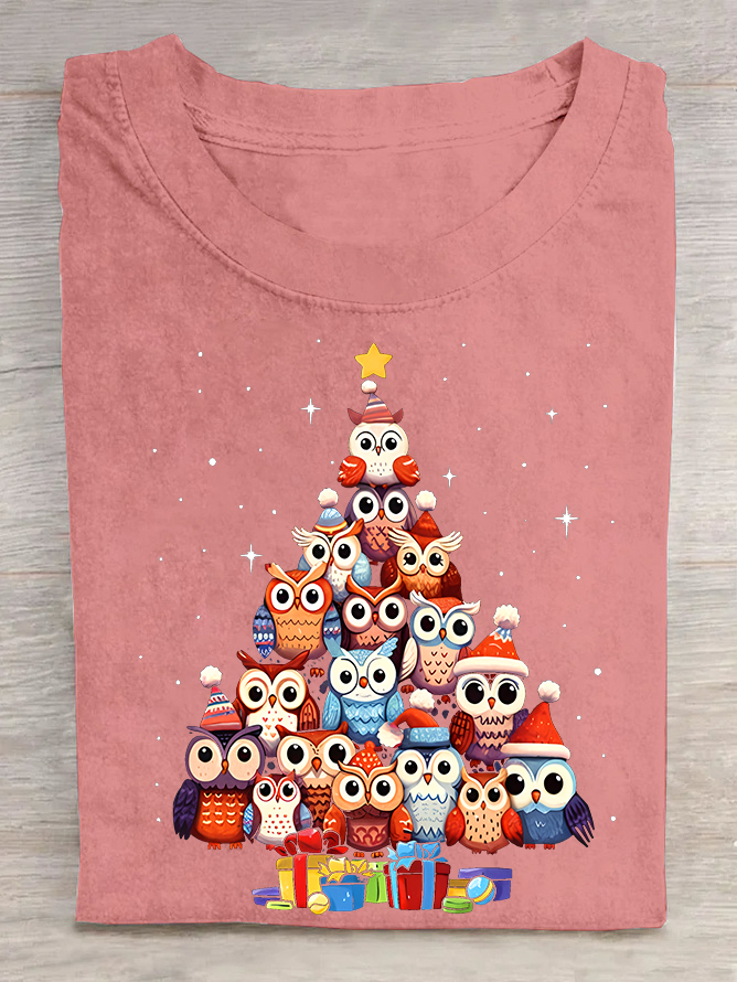 Owl Christmas Tree Cotton T-shirt