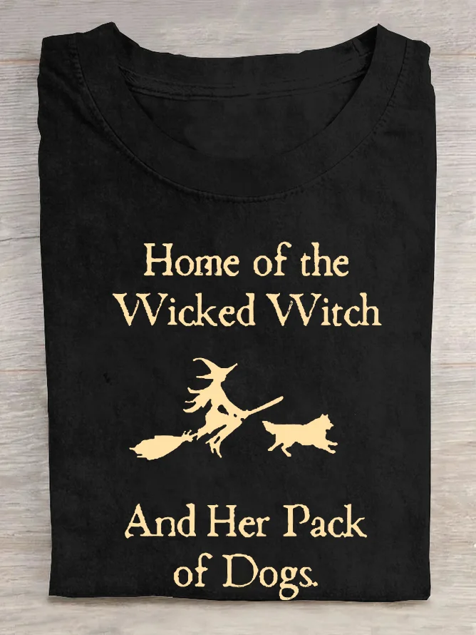 Home Of The Wicked Witch And Her Pack Of Dogs Print Cotton T-shirt