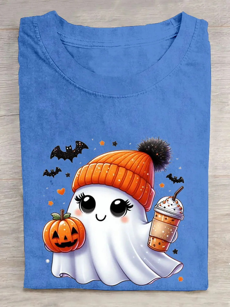 Fun Halloween Pumpkin Printed Round Neck T-shirt