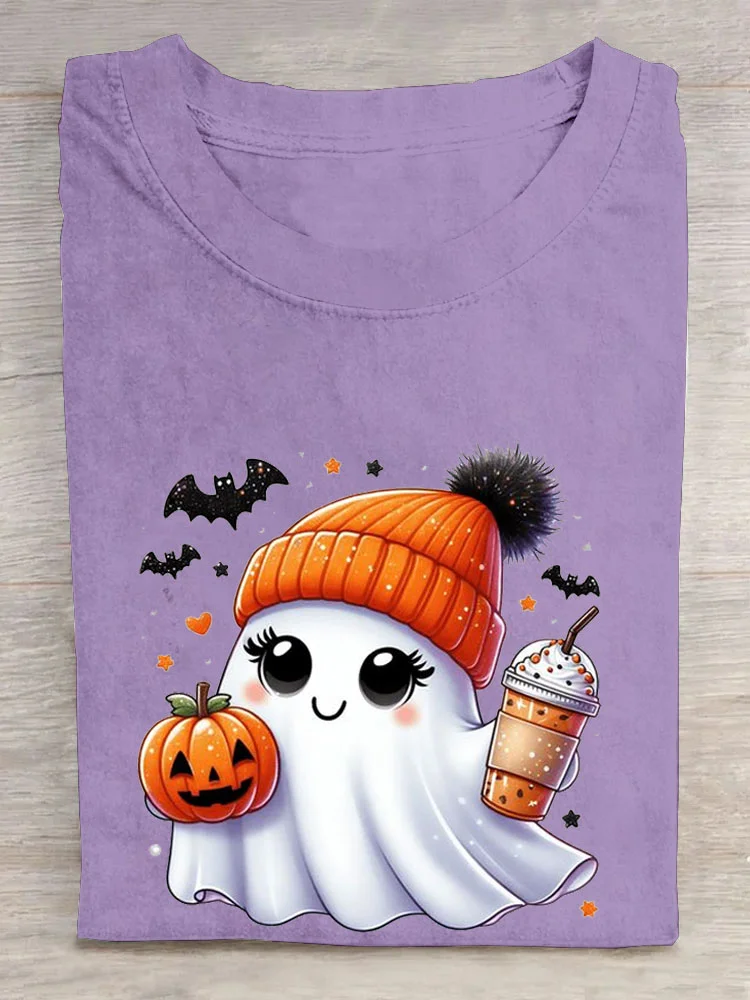 Fun Halloween Pumpkin Printed Round Neck T-shirt