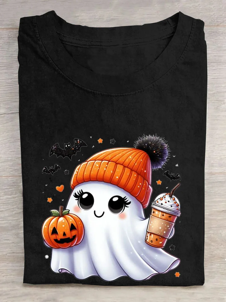 Fun Halloween Pumpkin Printed Round Neck T-shirt