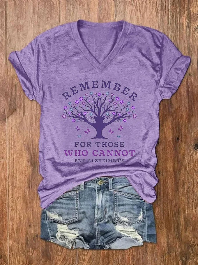 Women's Remember For Those Who Cannot Dementia Alzheimer's Disease Awareness printed V-neck T-shirt