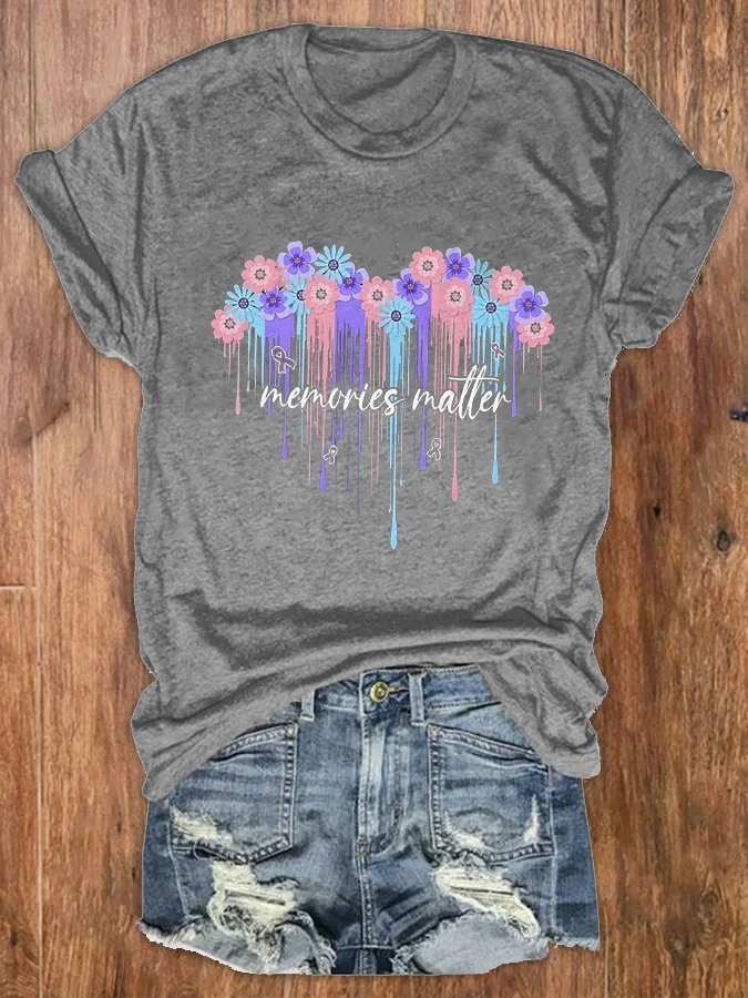 Women's Memories Matter End ALZ Alzheimer's Awareness Print T-Shirt