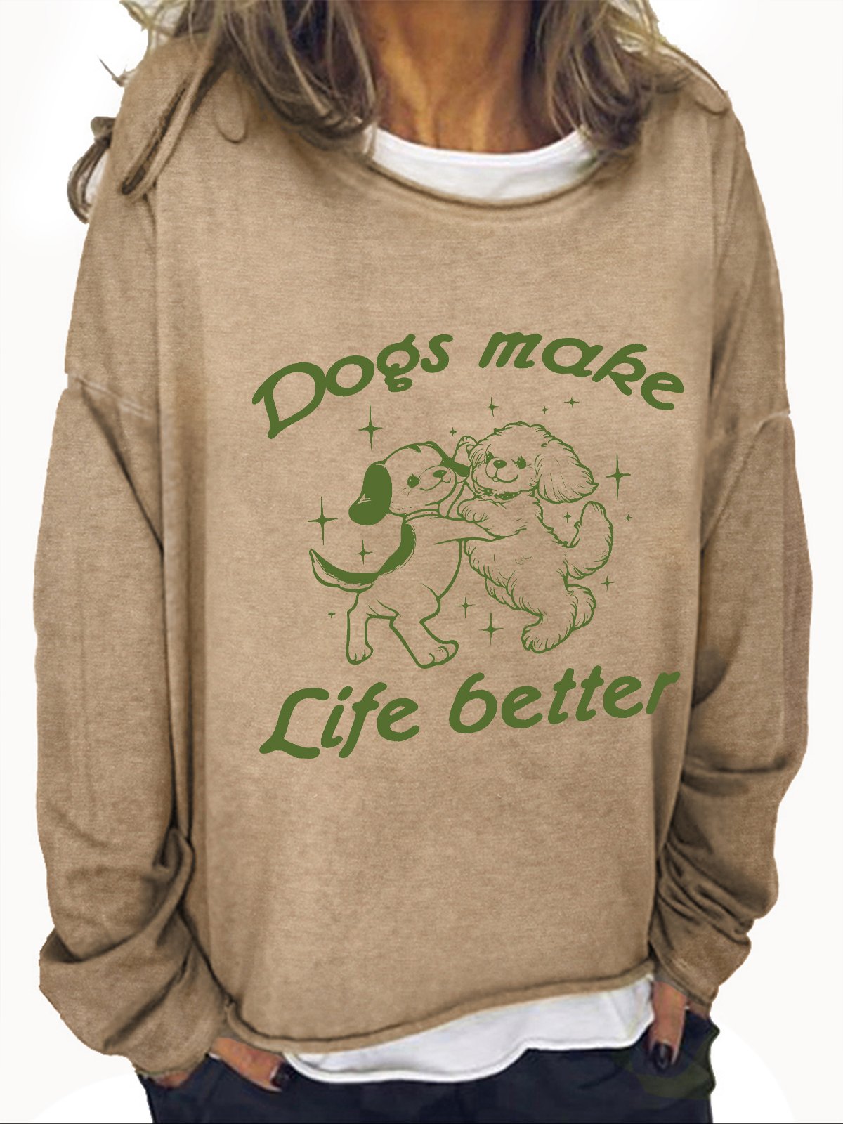 Dogs Make My Life Better Cute Dancing Dogs Vintage Graphic Casual Sweatshirt