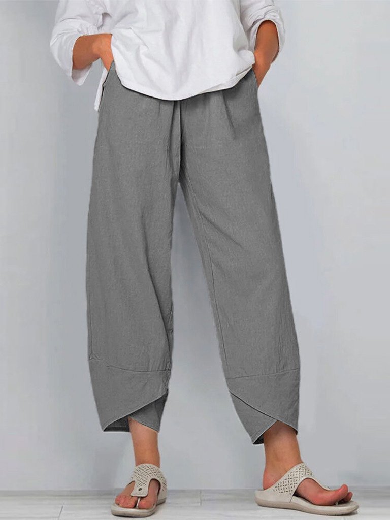 Cotton Pocket Stitching Casual Plain Pants