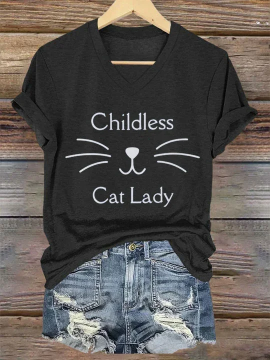 Women's Childless Cat Lady Casual V-Neck Tee