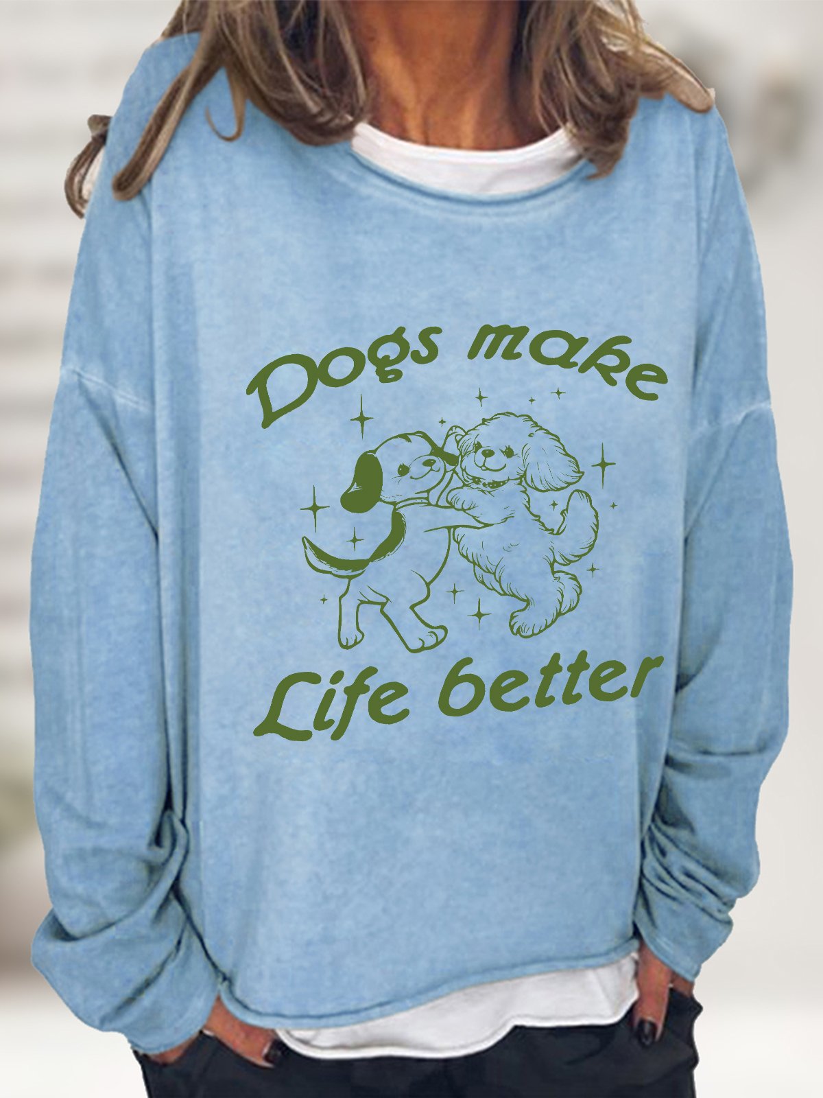 Dogs Make My Life Better Cute Dancing Dogs Vintage Graphic Casual Sweatshirt