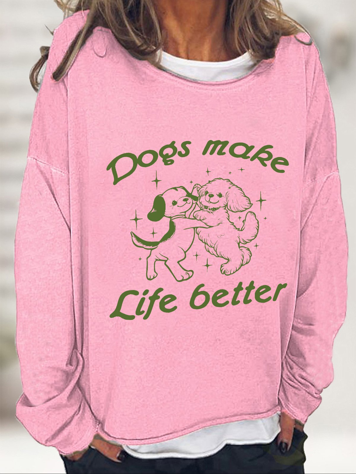 Dogs Make My Life Better Cute Dancing Dogs Vintage Graphic Casual Sweatshirt