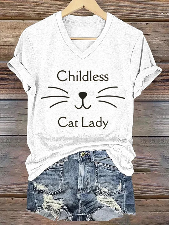 Women's Childless Cat Lady Casual V-Neck Tee